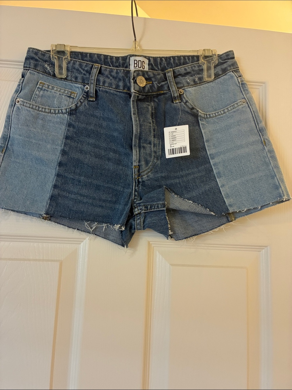 BDG Patchwork Two-Tone Denim Cutoff Shorts - Light & Dark Blue